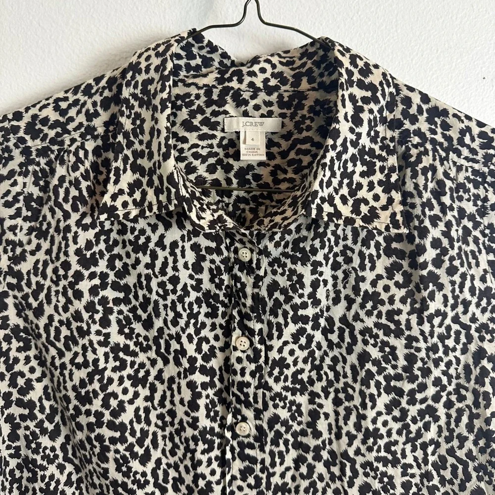 J.Crew Womens Black Ivory Animal Leopard Print‎ 100% Cotton Button Down Shirt 4
